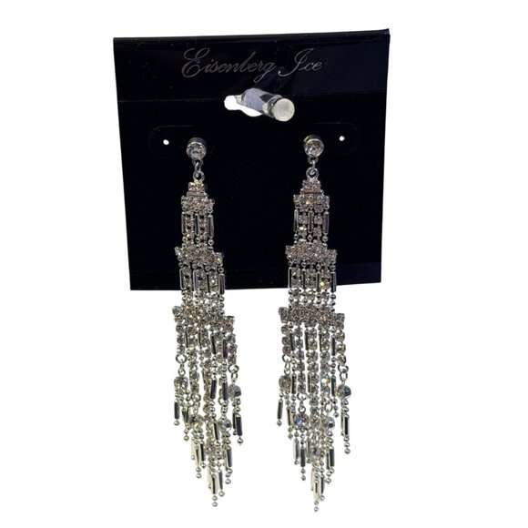 Eisenberg Ice Vintage 4" Silver Tone Rhinestone Chandelier Earrings Sparkly NOS - Picture 3 of 5